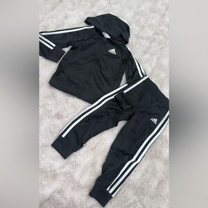 Adidas Kids Black Jogger Set with White Stripes